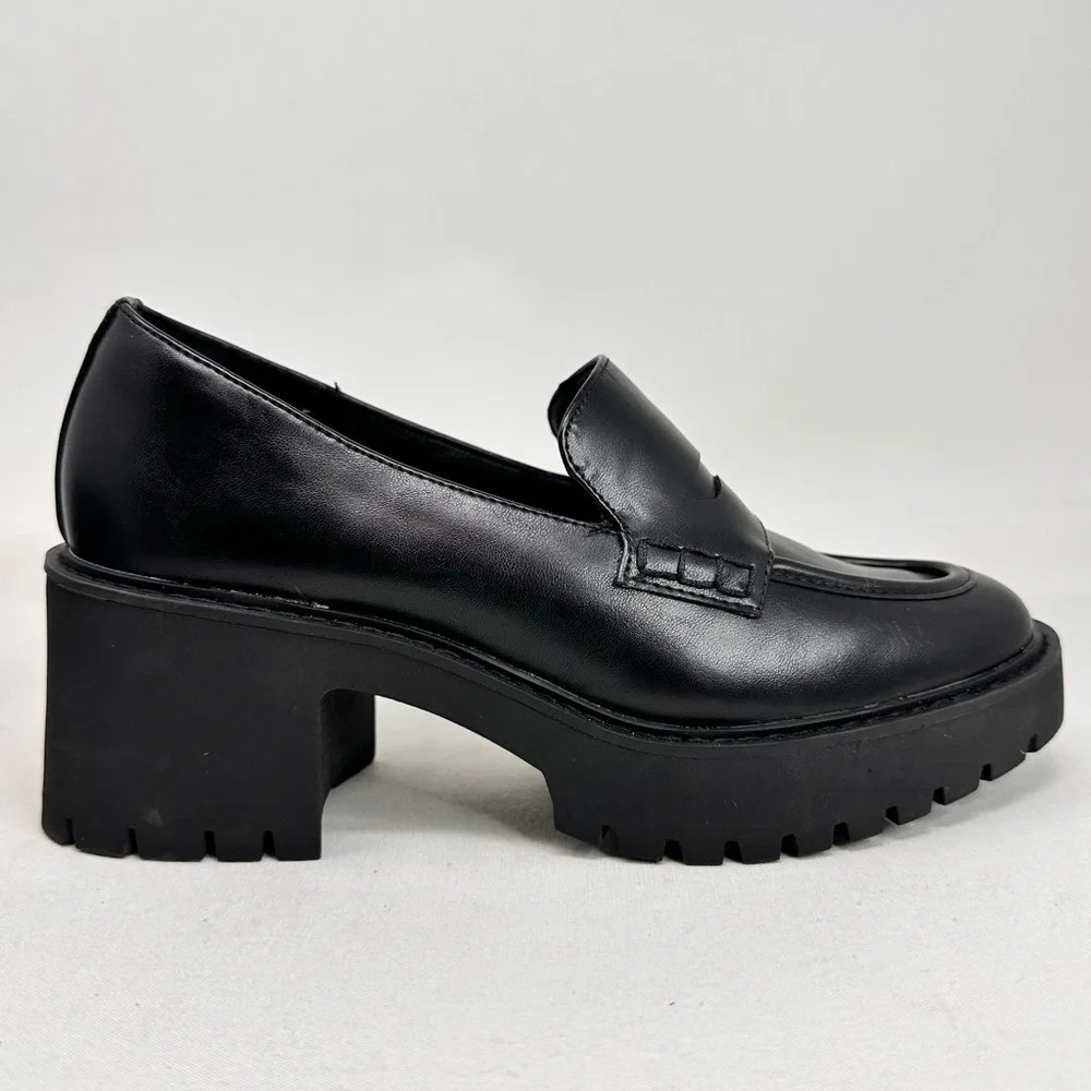 Women's Black Loafer Heels - Picture 3 of 13
